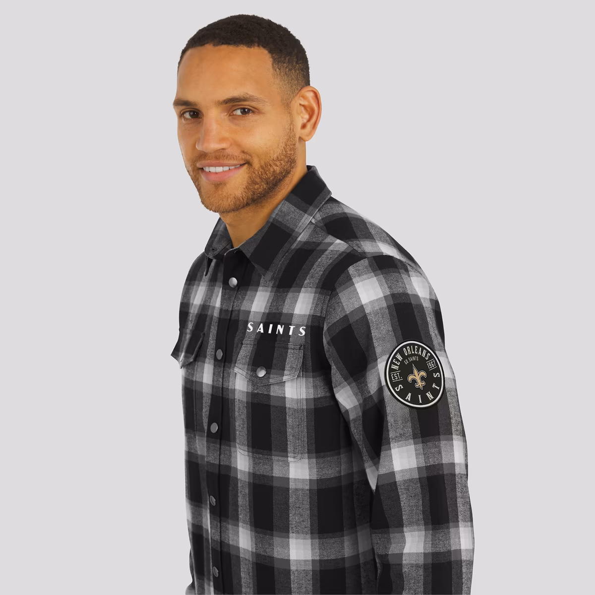 Men's Darius Rucker Collection by Fanatics Black New Orleans Saints Flannel Plaid Full-Snap Shirt 7 Men's Darius Rucker Collection by Fanatics Black New Orleans Saints Flannel Plaid Full-Snap Shirt