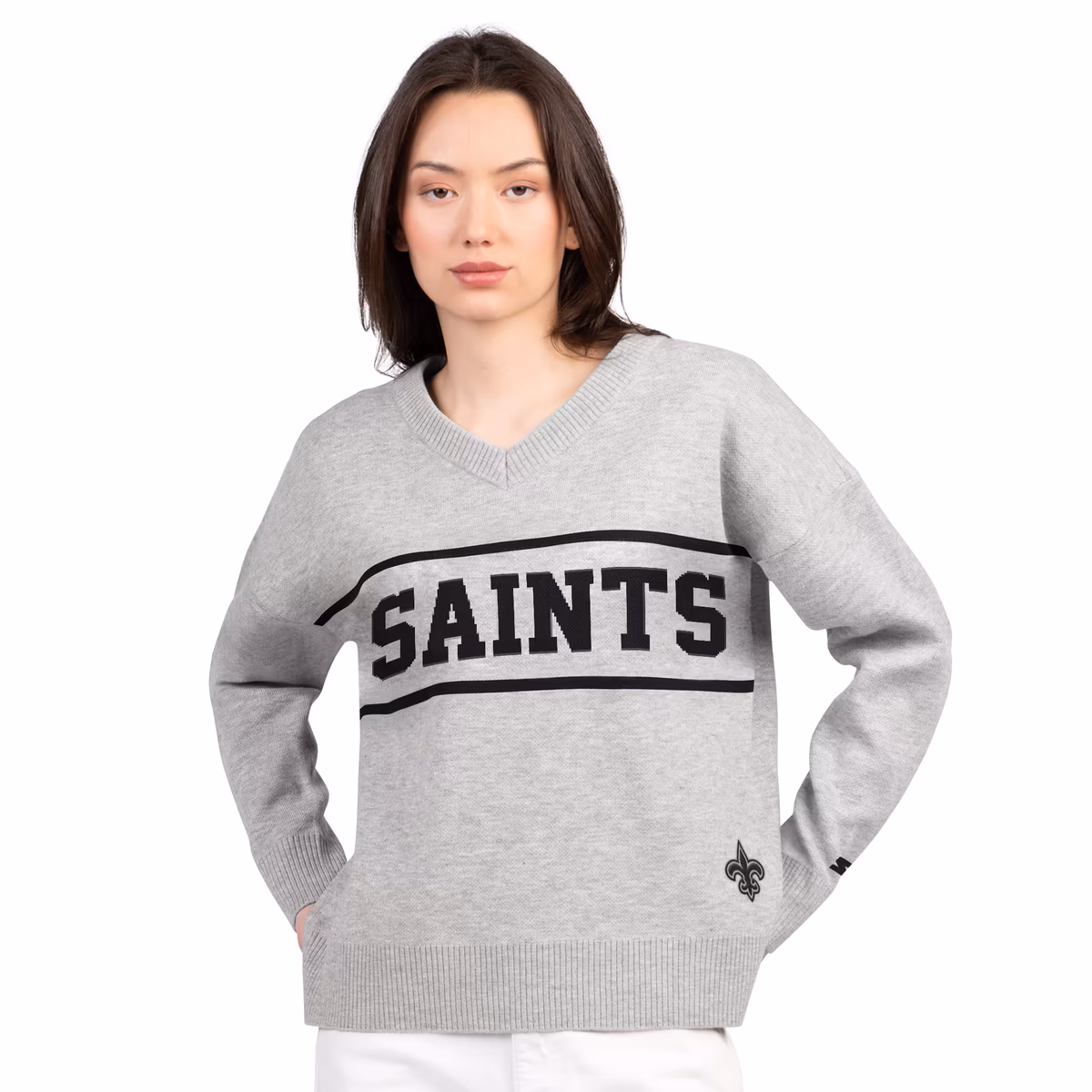 Women's Starter Gray New Orleans Saints Best Shot V-Neck Sweater 2 Women's Starter Gray New Orleans Saints Best Shot V-Neck Sweater