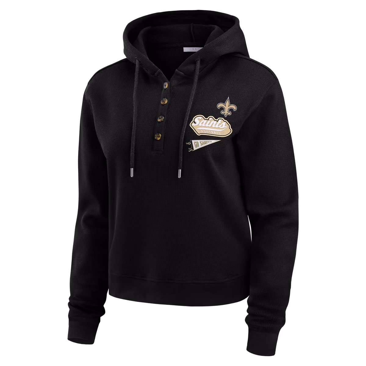 Women's WEAR by Erin Andrews Black New Orleans Saints Waffle-Knit Pullover Hoodie 3 Women's WEAR by Erin Andrews Black New Orleans Saints Waffle-Knit Pullover Hoodie