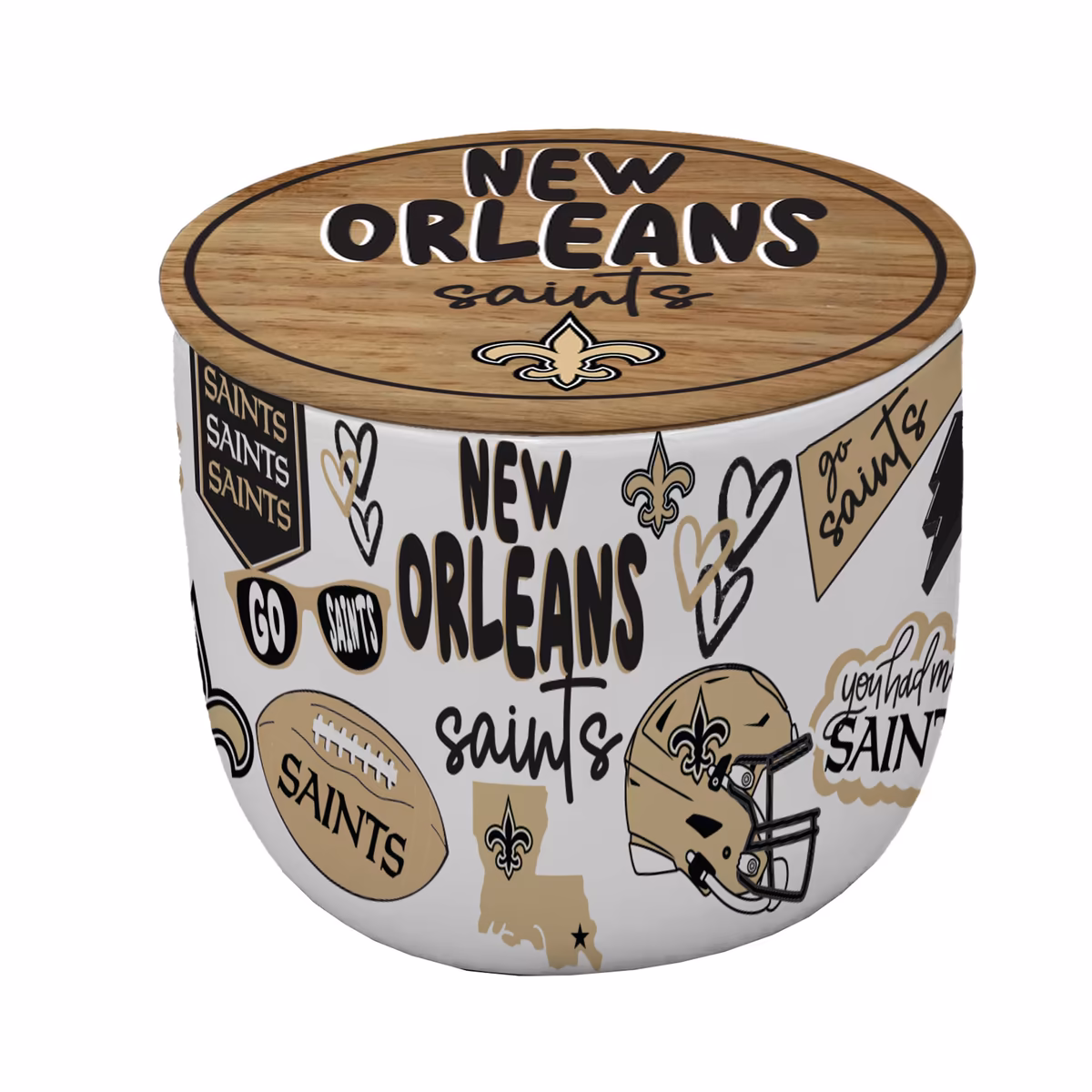 Pegasus New Orleans Saints 16oz. Loco Fan Wood Top Ceramic Candle