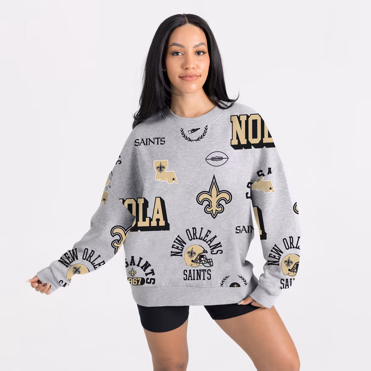 Women's Gameday Couture Heather Gray New Orleans Saints Always On Repeat Fleece Sweatshirt