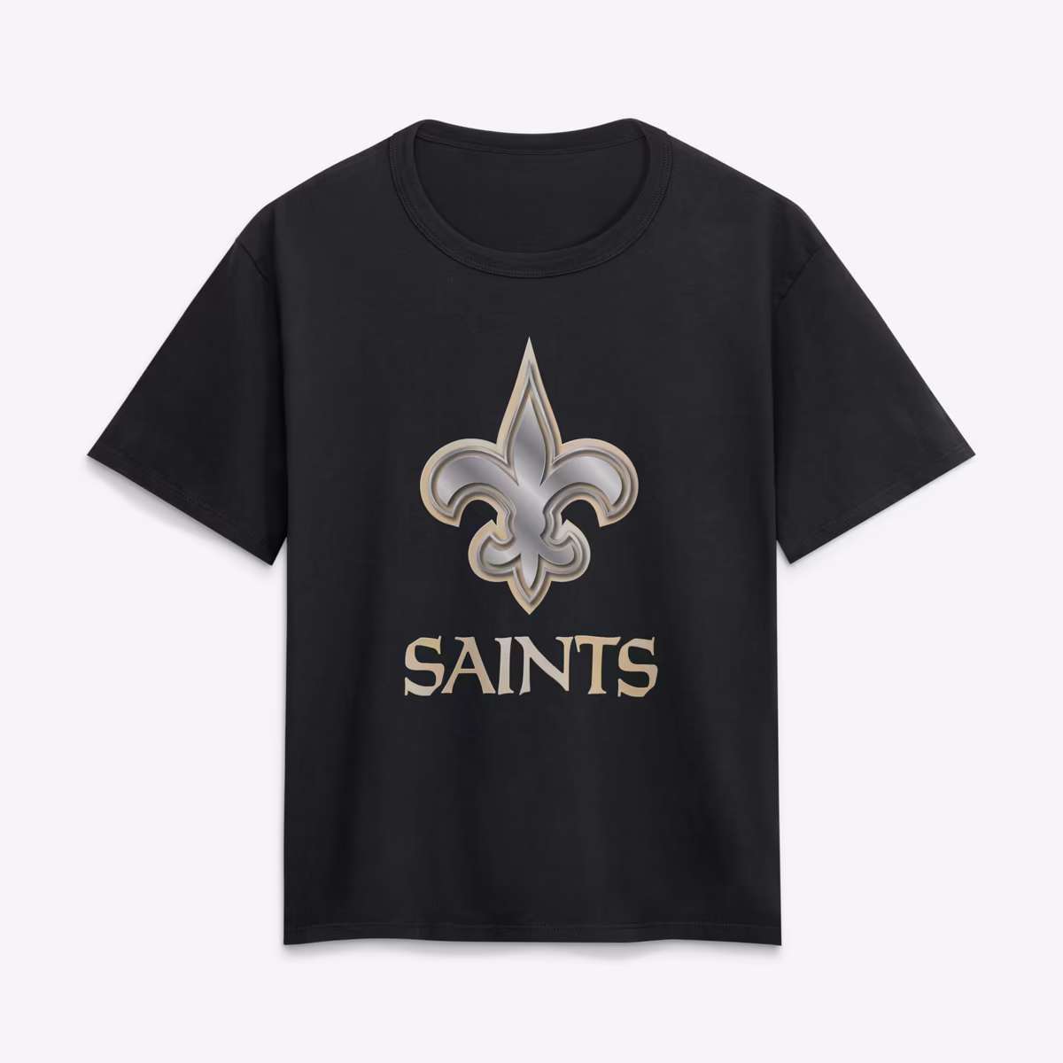 Women's Black New Orleans Saints Metallic Mascot T-Shirt 2 Women's Black New Orleans Saints Metallic Mascot T-Shirt