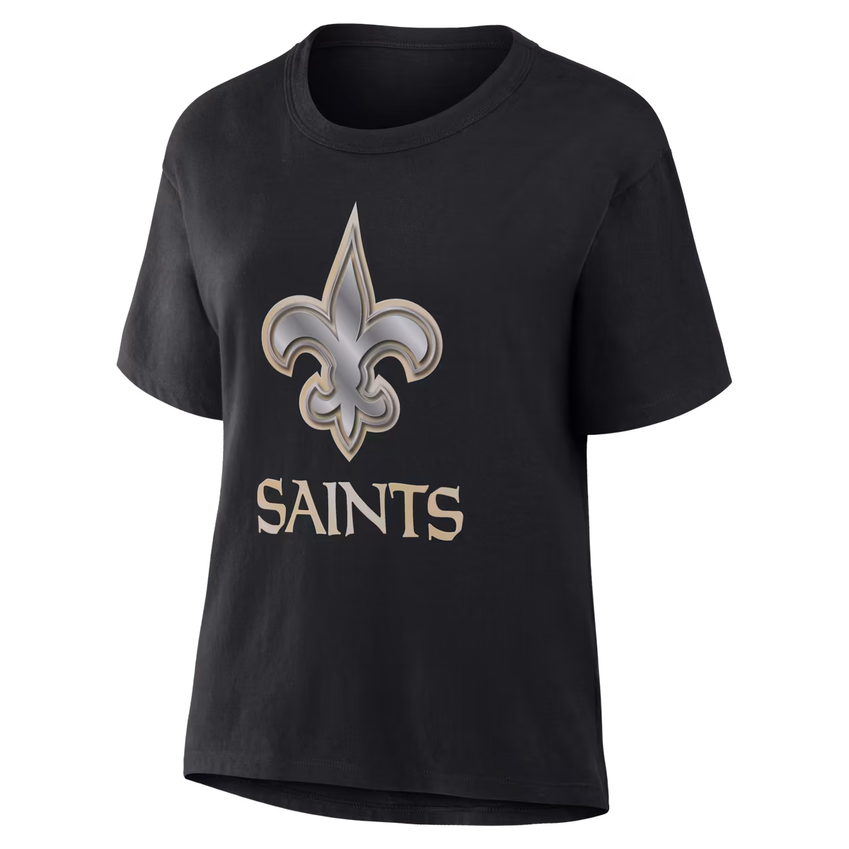 Women's Black New Orleans Saints Metallic Mascot T-Shirt 4 Women's Black New Orleans Saints Metallic Mascot T-Shirt