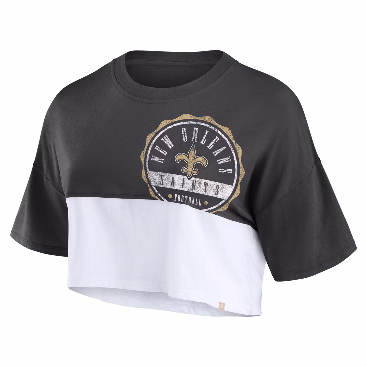 Women's Fanatics Black/White New Orleans Saints Boxy Color Split Cropped T-Shirt 3 Women's Fanatics Black/White New Orleans Saints Boxy Color Split Cropped T-Shirt