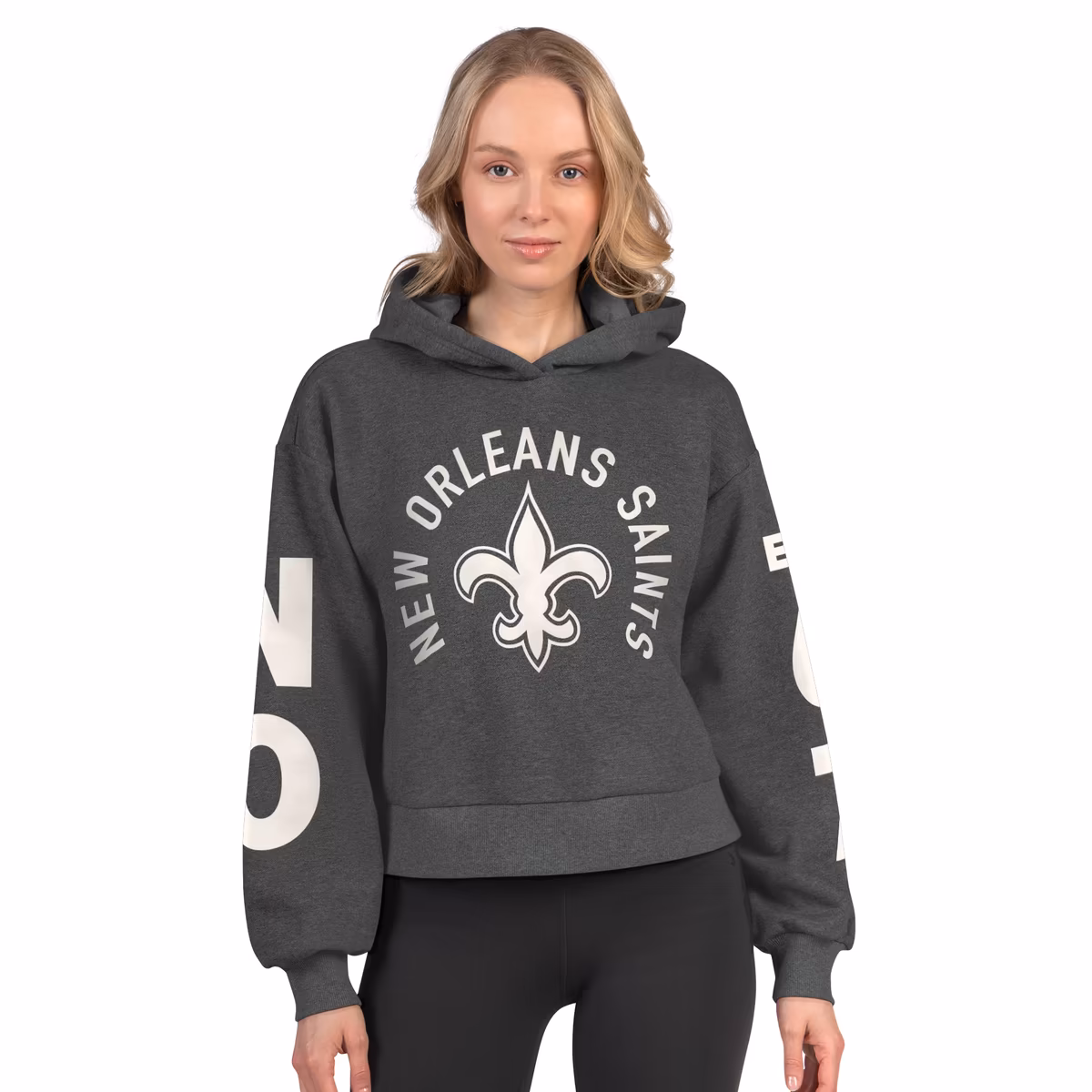 Women's Starter  Heather Charcoal New Orleans Saints Star Player Cropped Fleece Pullover Hoodie