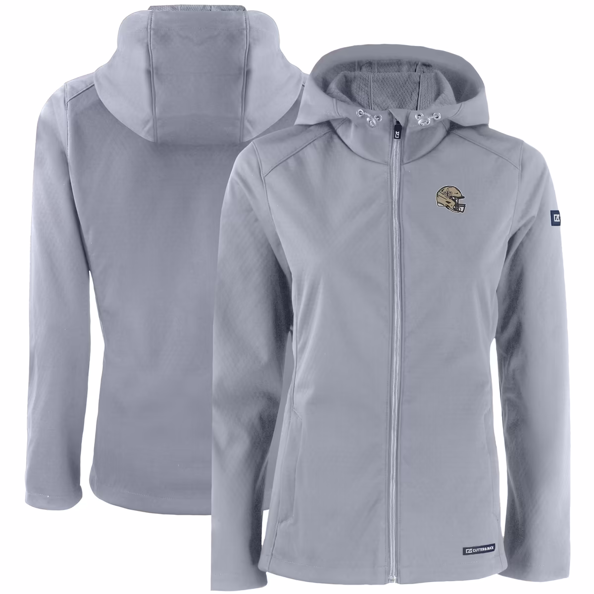 Women's Cutter & Buck Gray New Orleans Saints Evoke Eco Softshell Recycled Full-Zip Hooded Jacket 2 Women's Cutter & Buck Gray New Orleans Saints Evoke Eco Softshell Recycled Full-Zip Hooded Jacket