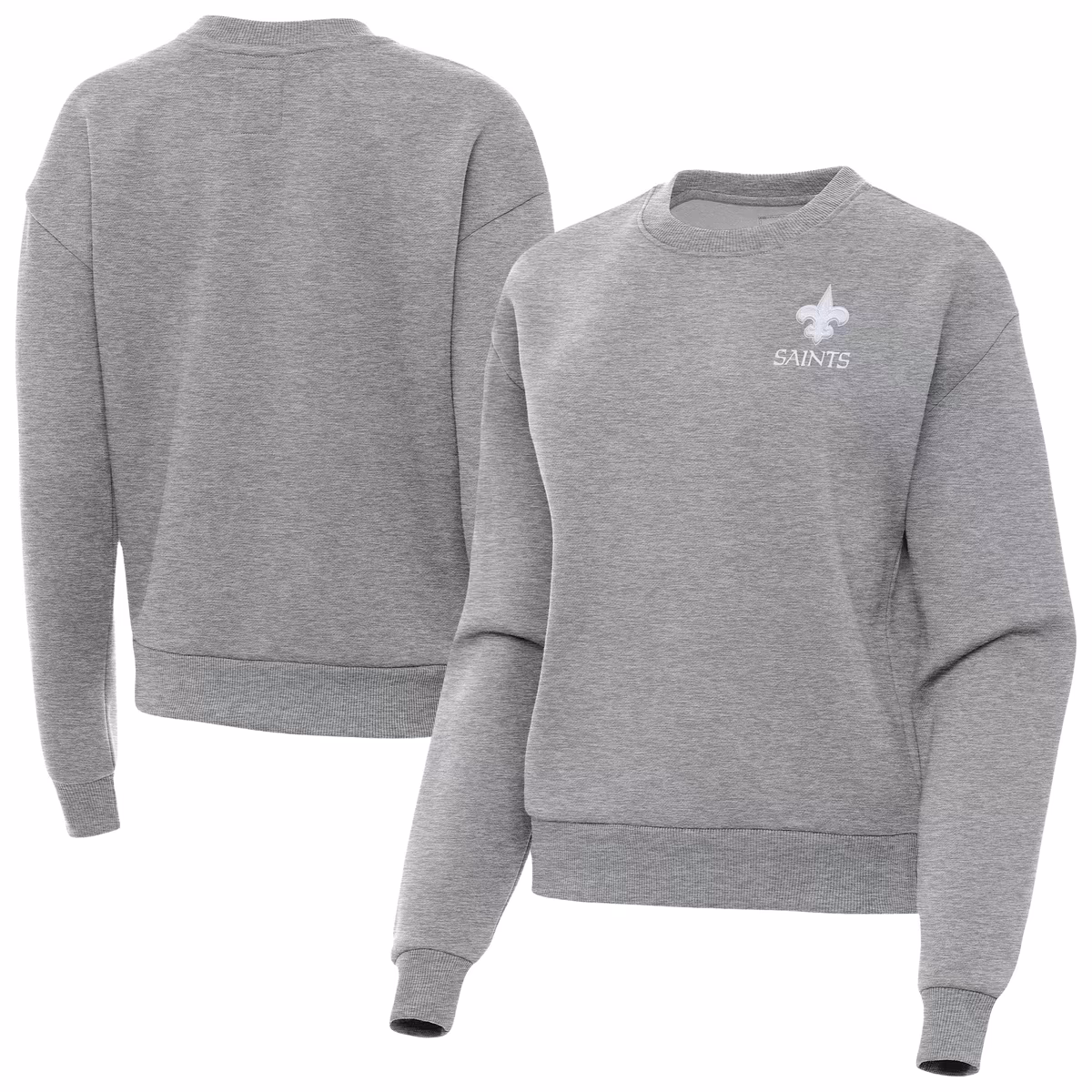 Women's Antigua Heather Gray New Orleans Saints Victory Crew Pullover Sweatshirt 9 Women's Antigua Heather Gray New Orleans Saints Victory Crew Pullover Sweatshirt