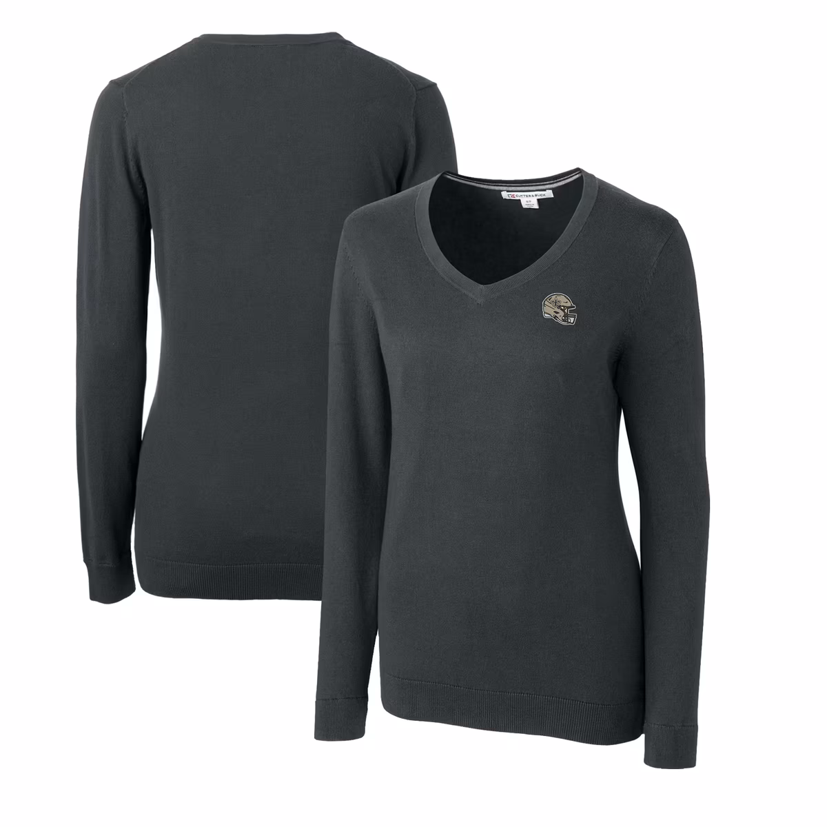 Women's Cutter & Buck  Charcoal New Orleans Saints Helmet Logo Lakemont Tri-Blend V-Neck Pullover Sweater