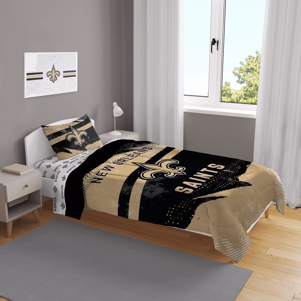 New Orleans Saints Slanted Stripe 4-Piece Twin Bed Set 2 New Orleans Saints Slanted Stripe 4-Piece Twin Bed Set