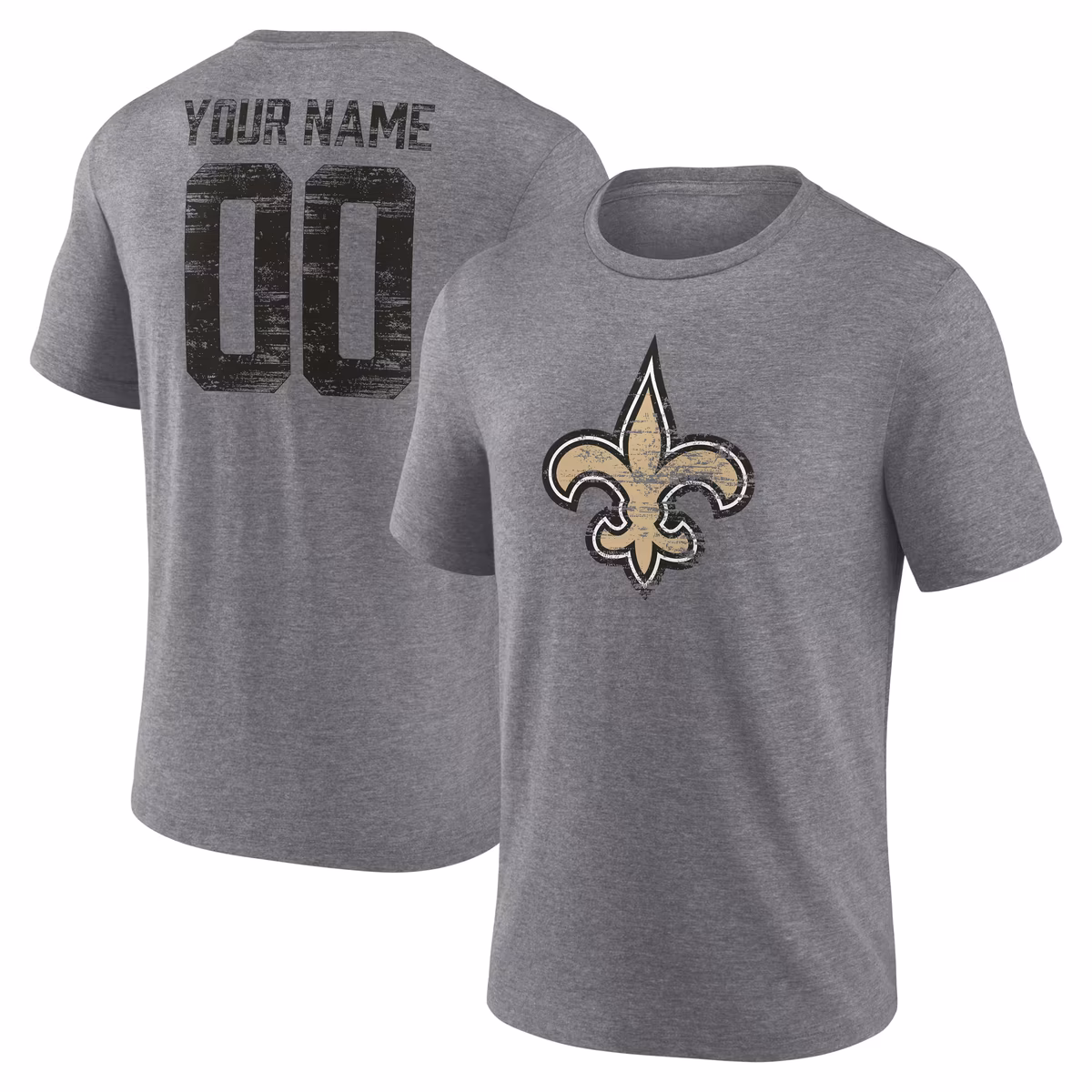 Men's Gray New Orleans Saints Heritage Custom Name & Number Tri-Blend T-Shirt 4 Men's Gray New Orleans Saints Heritage Custom Name & Number Tri-Blend T-Shirt