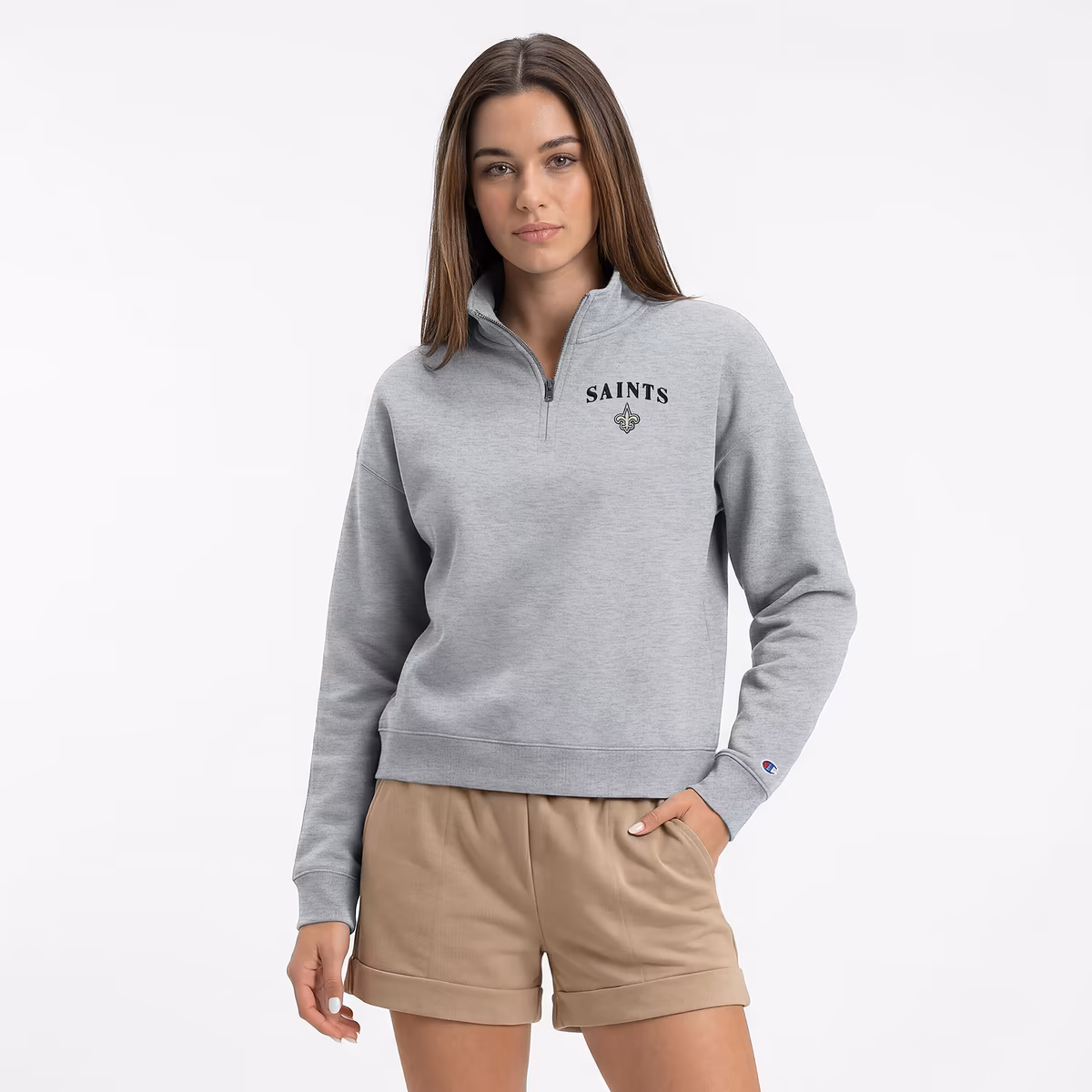 Women's Champion Heather Gray New Orleans Saints Powerblend Quarter-Zip Sweatshirt 9 Women's Champion Heather Gray New Orleans Saints Powerblend Quarter-Zip Sweatshirt