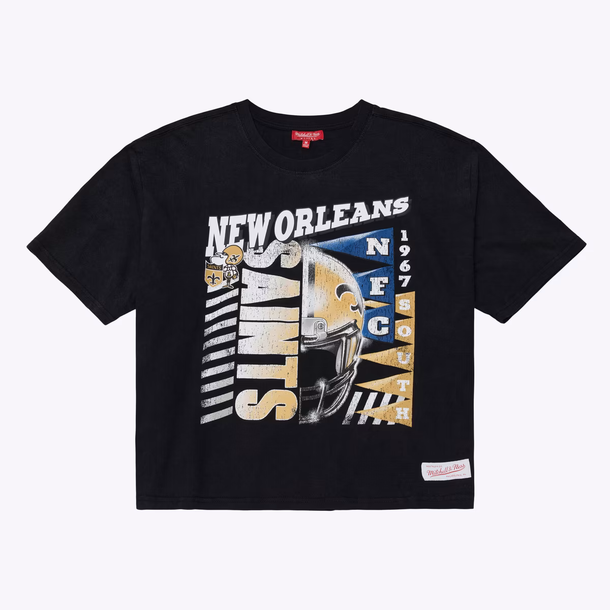 Women's Mitchell & Ness  Black New Orleans Saints Street Graphic Boxy Cropped T-Shirt