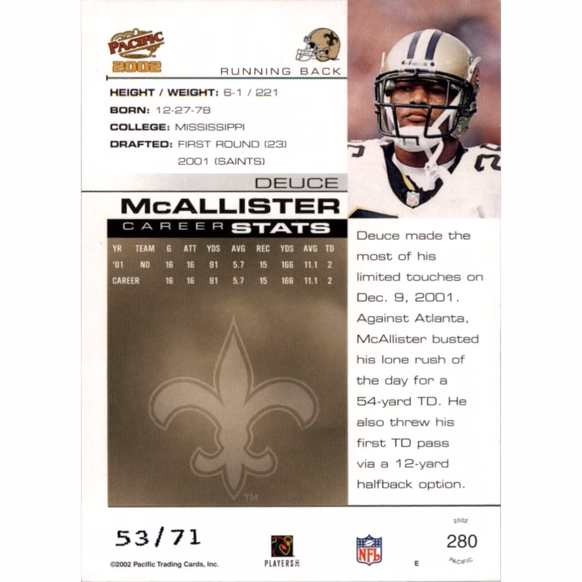 2002 Pacific LTD #280 Deuce McAllister