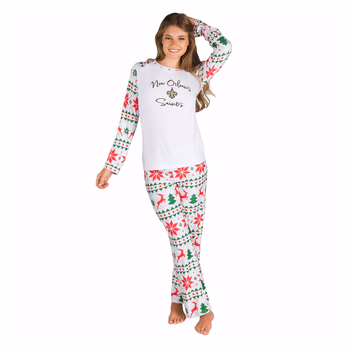 Women's Concepts Sport White New Orleans Saints Tidings All-Over Print Knit Long Sleeve Top & Pants Set 8 Women's Concepts Sport White New Orleans Saints Tidings All-Over Print Knit Long Sleeve Top & Pants Set
