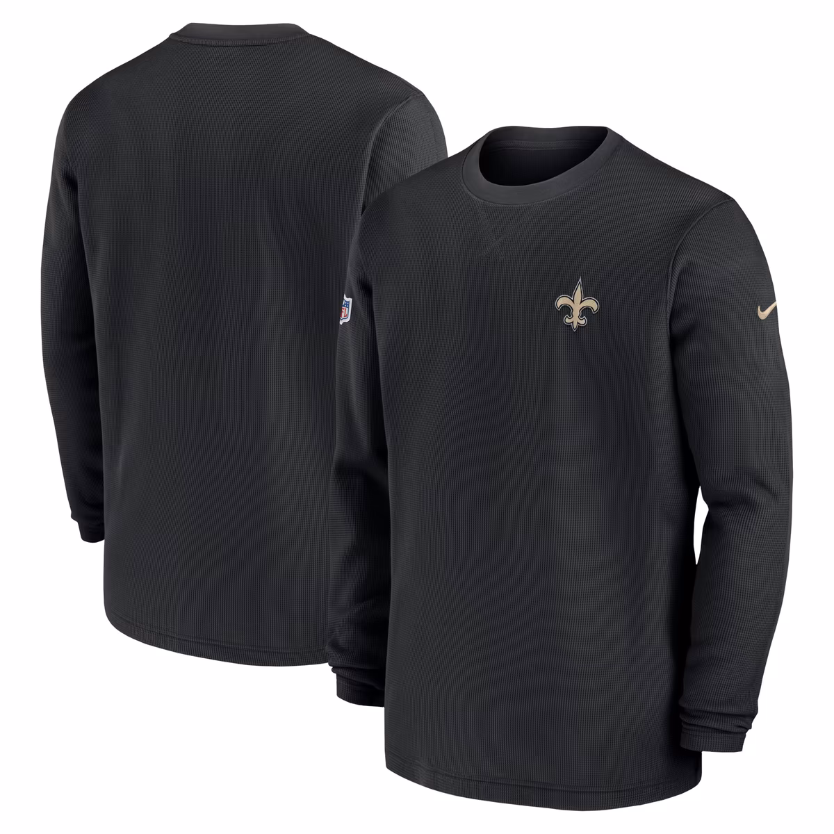 Men's Nike Black New Orleans Saints 2023 Sideline Throwback Heavy Brushed Waffle Long Sleeve Top 2 Men's Nike Black New Orleans Saints 2023 Sideline Throwback Heavy Brushed Waffle Long Sleeve Top
