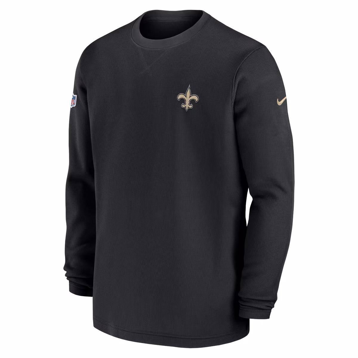 Men's Nike Black New Orleans Saints 2023 Sideline Throwback Heavy Brushed Waffle Long Sleeve Top 3 Men's Nike Black New Orleans Saints 2023 Sideline Throwback Heavy Brushed Waffle Long Sleeve Top