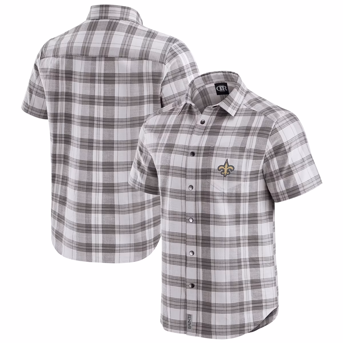Men's Darius Rucker Collection by Fanatics Gray New Orleans Saints Team Plaid Short Sleeve Full-Snap Shirt