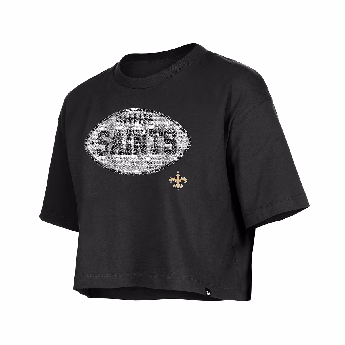 Girl's New Era Black New Orleans Saints Flip Sequin Boxy T-Shirt 5 Girl's New Era Black New Orleans Saints Flip Sequin Boxy T-Shirt