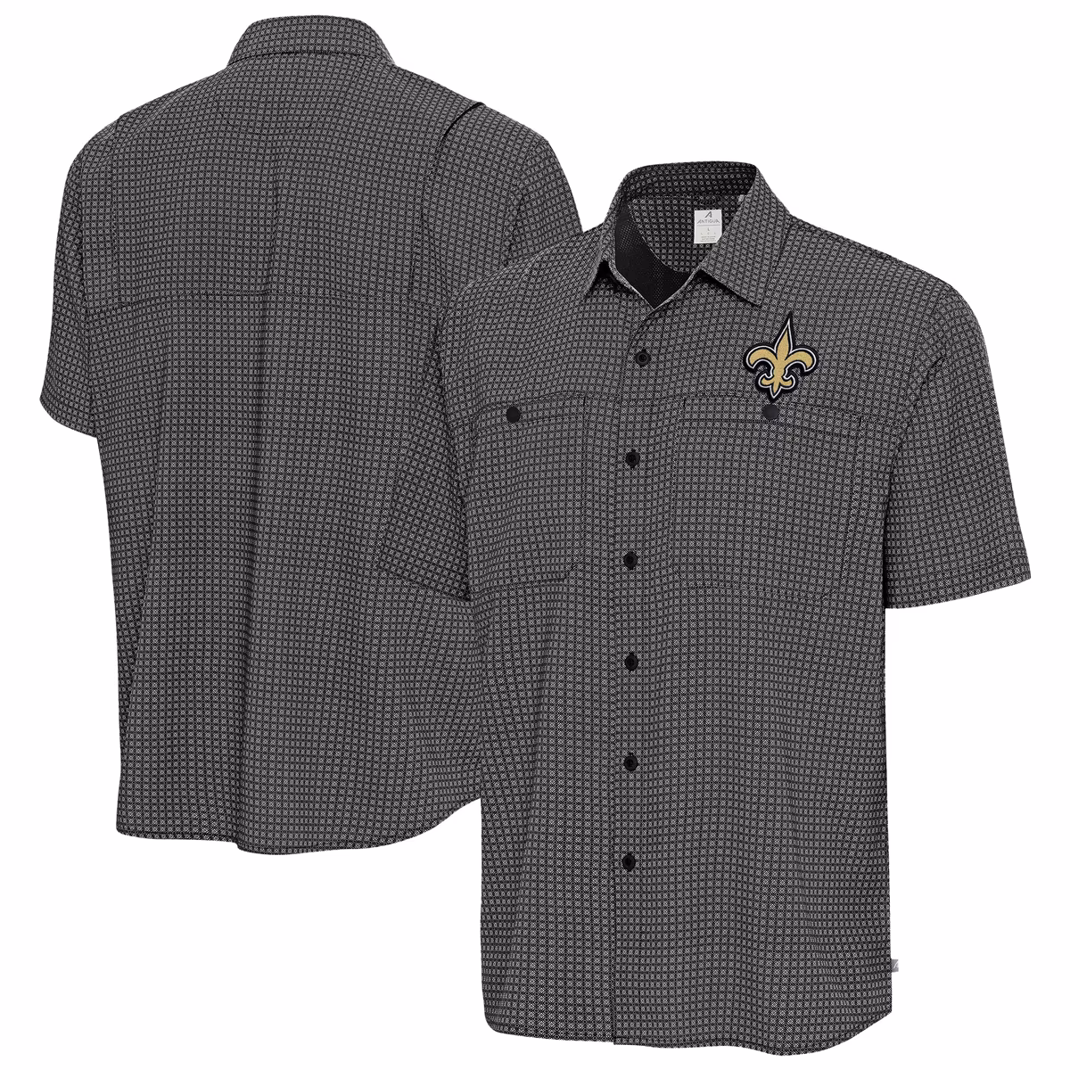 Men's Antigua Black New Orleans Saints Mosaic Button-Up Shirt