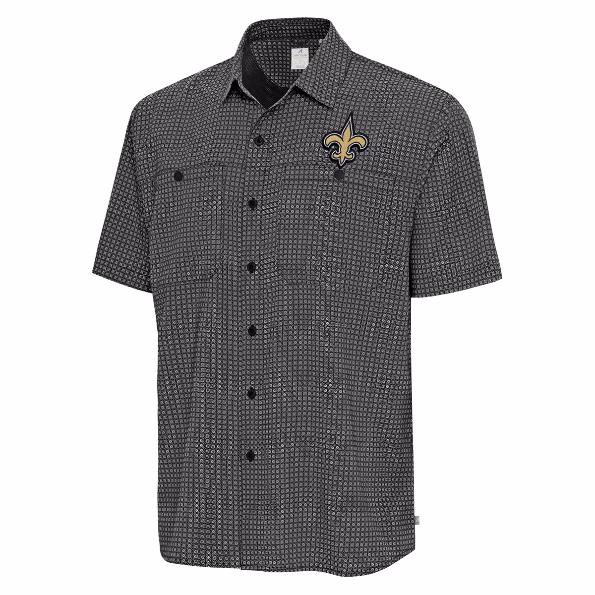 Men's Antigua Black New Orleans Saints Mosaic Button-Up Shirt 3 Men's Antigua Black New Orleans Saints Mosaic Button-Up Shirt