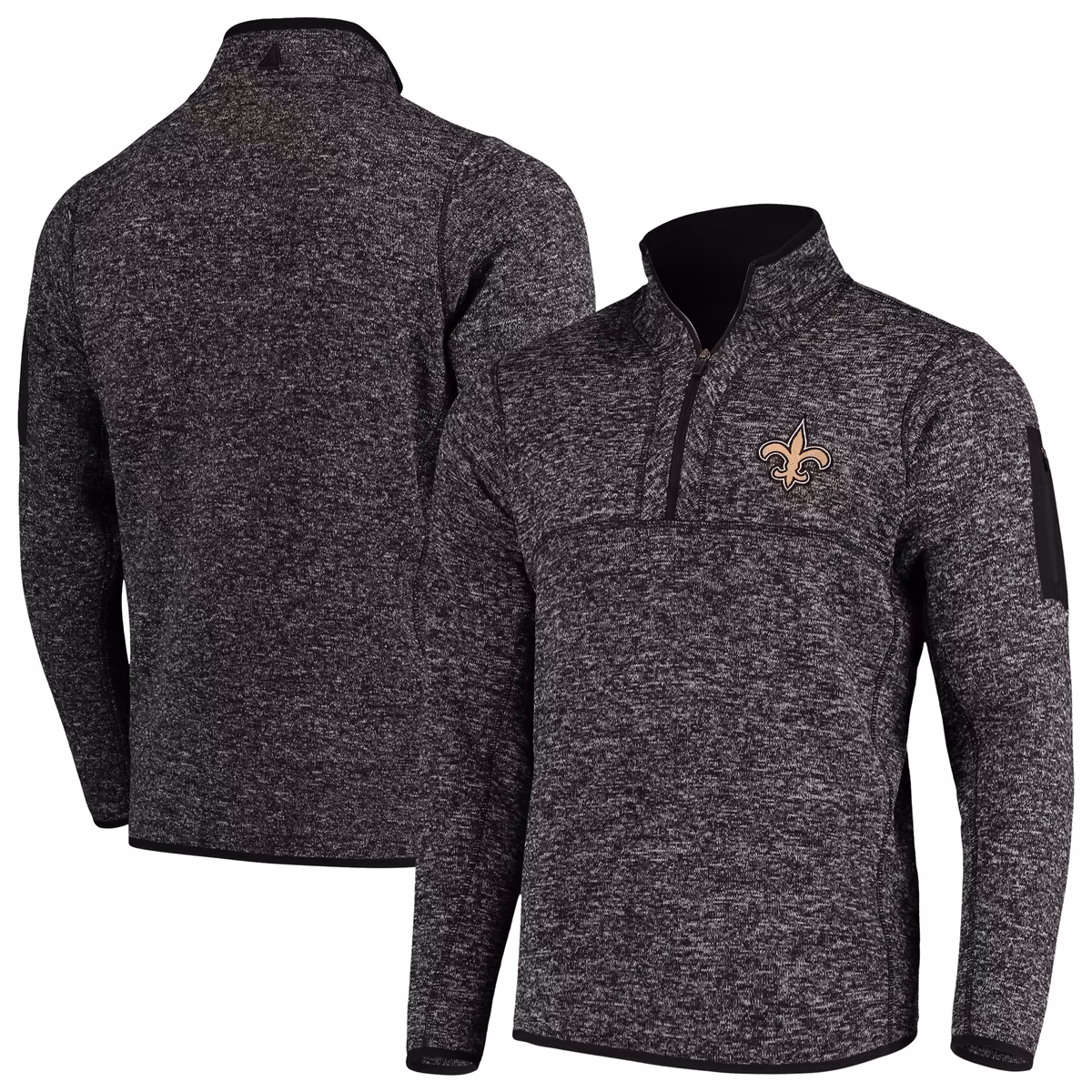 Men's Antigua Heather Black New Orleans Saints Fortune Quarter-Zip Pullover Jacket 2 Men's Antigua Heather Black New Orleans Saints Fortune Quarter-Zip Pullover Jacket