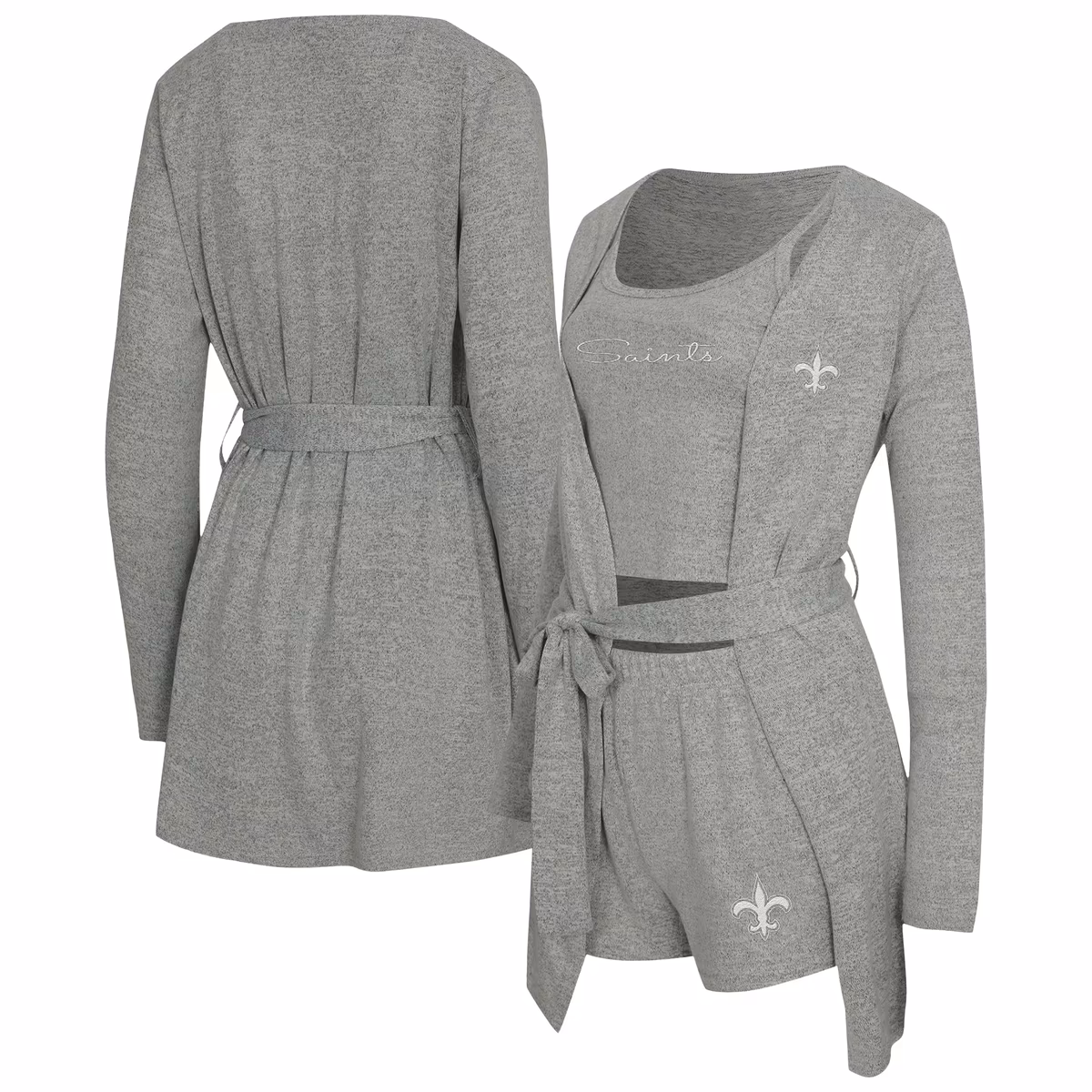 Women's Concepts Sport  Heather Gray New Orleans Saints Rigor Tank, Short & Robe Set