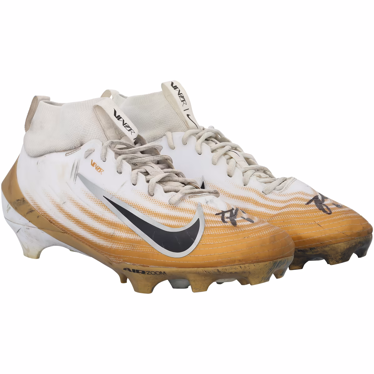 Tyler Shough New Orleans Saints Autographed Game-Used White/Gold Nike Cleats from the 2025-26 NFL Season - NF70452024-25