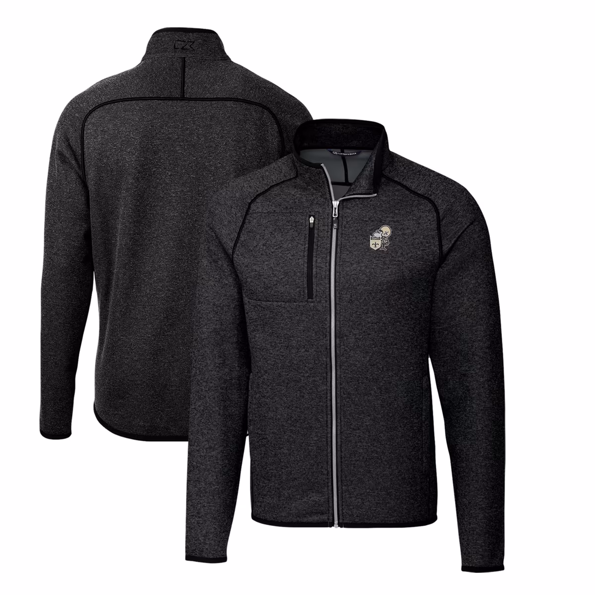Men's Cutter & Buck Heather Charcoal New Orleans Saints Throwback Logo Mainsail Sweater-Knit Big & Tall Full-Zip Pullover Jacket