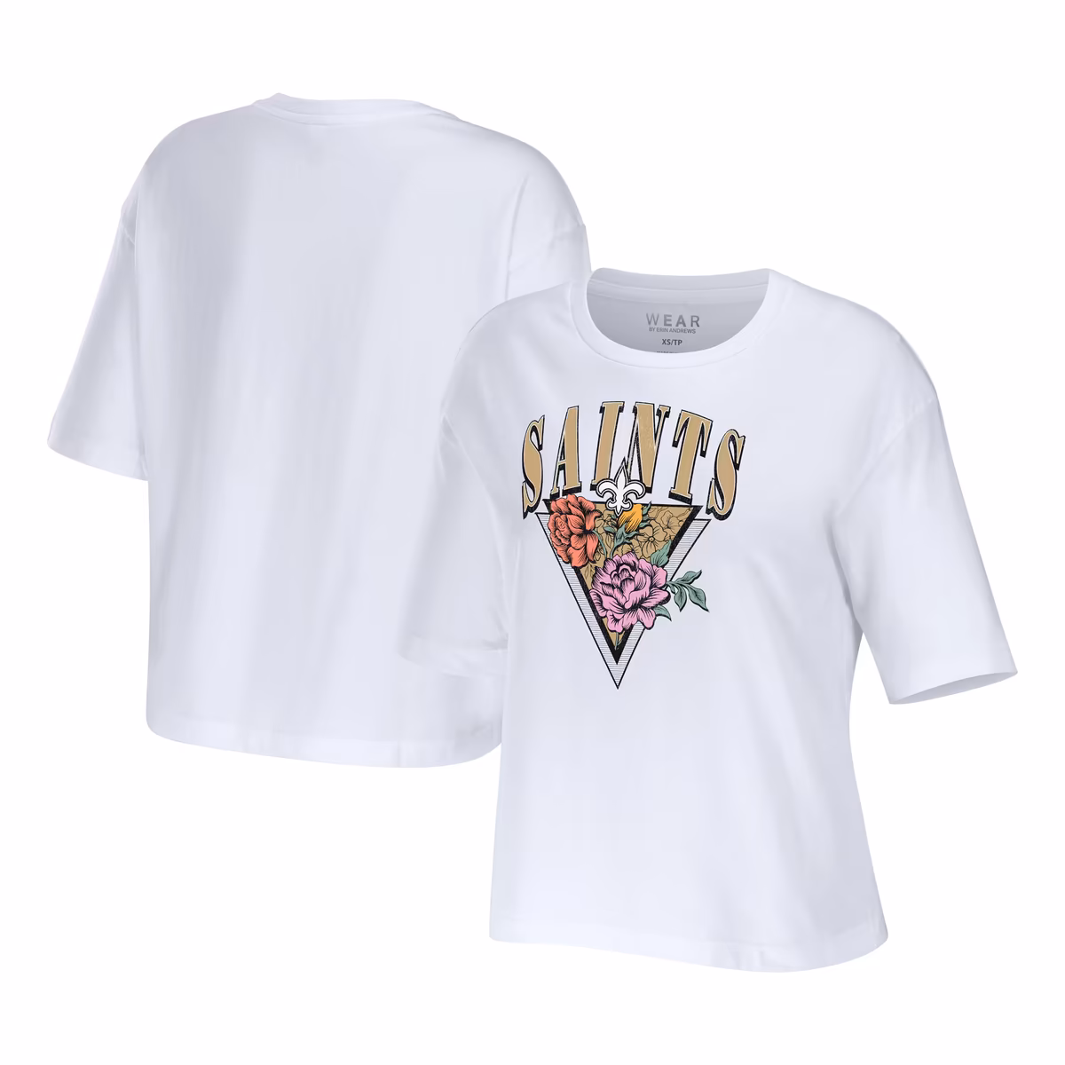 Women's WEAR by Erin Andrews White New Orleans Saints Boxy Floral Cropped T-Shirt 9 Women's WEAR by Erin Andrews White New Orleans Saints Boxy Floral Cropped T-Shirt