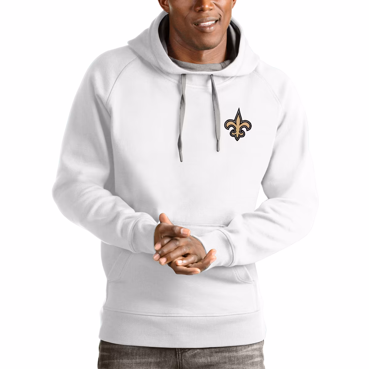 Men's Antigua White New Orleans Saints Logo Victory Pullover Hoodie
