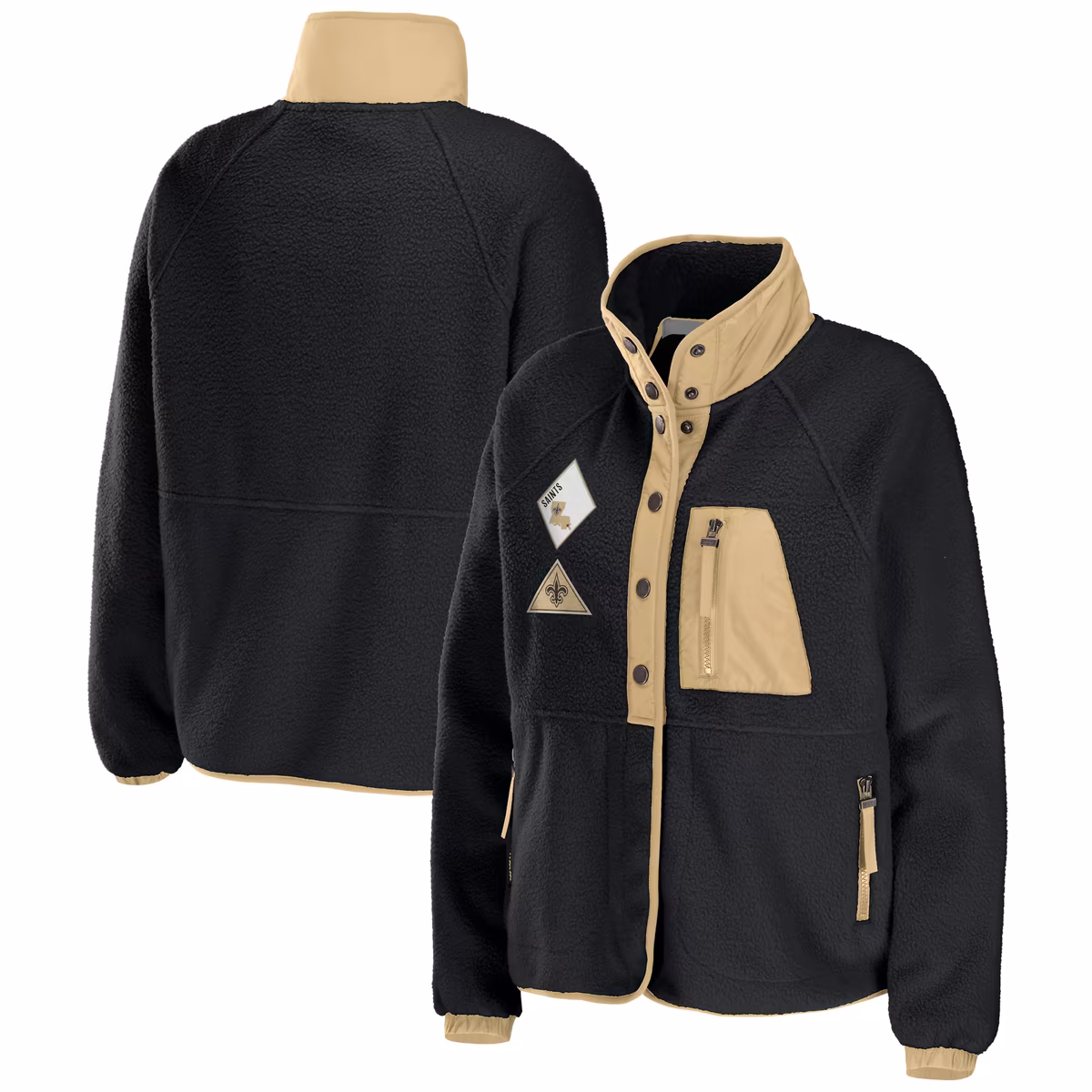 Women's WEAR by Erin Andrews Black New Orleans Saints Polar Fleece Raglan Full-Snap Jacket 9 Women's WEAR by Erin Andrews Black New Orleans Saints Polar Fleece Raglan Full-Snap Jacket