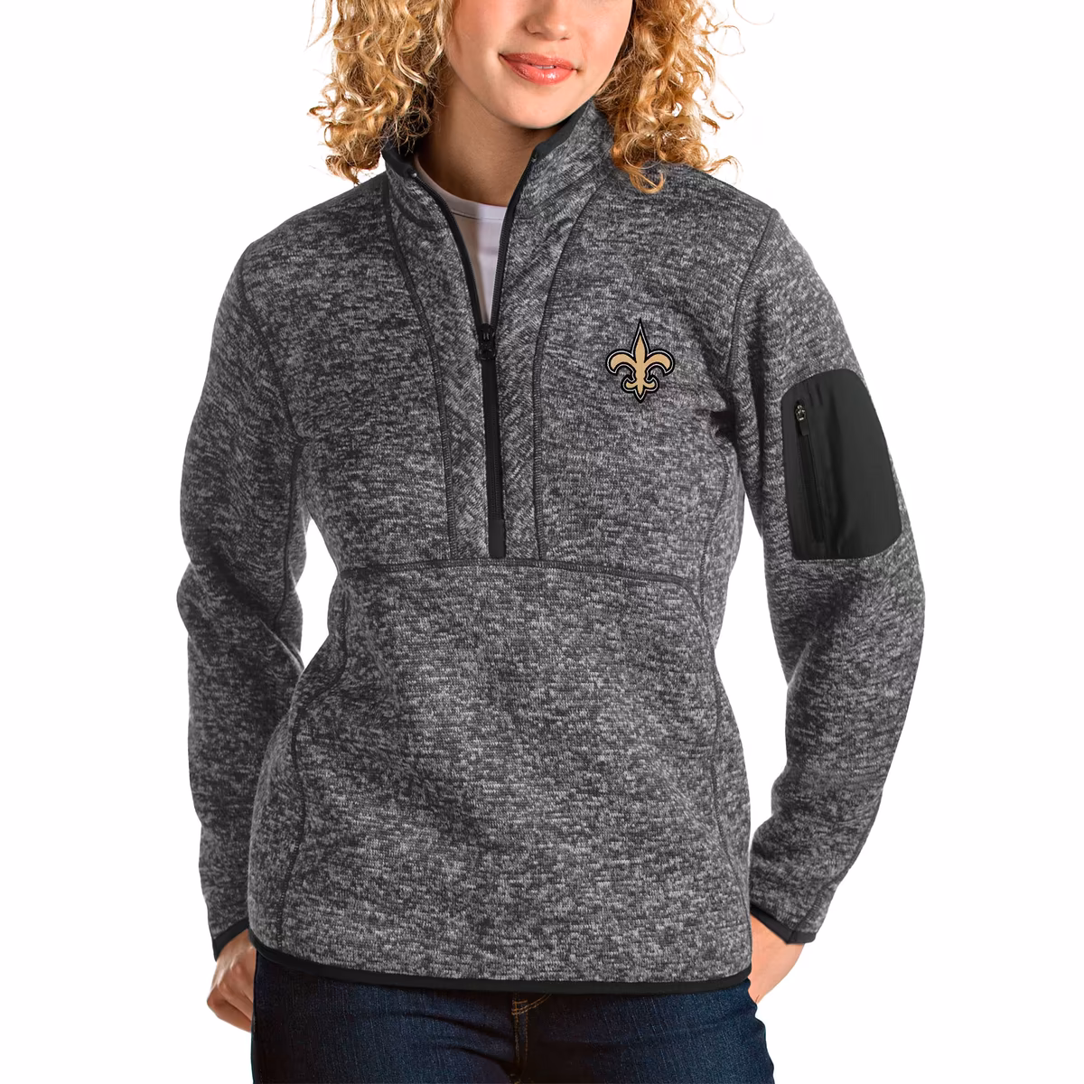 Women's Antigua Charcoal New Orleans Saints Fortune Half-Zip Pullover Jacket 11 Women's Antigua Charcoal New Orleans Saints Fortune Half-Zip Pullover Jacket