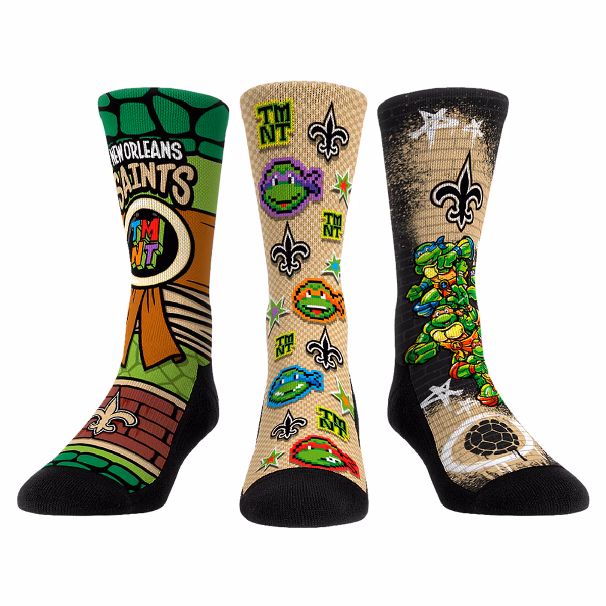 Unisex Rock Em Gold New Orleans Saints TMNT Three-Pack Crew Sock Set 2 Unisex Rock Em Gold New Orleans Saints TMNT Three-Pack Crew Sock Set