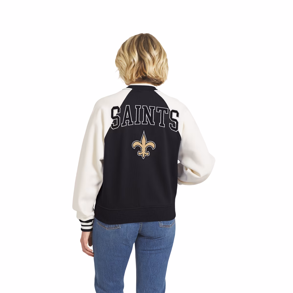 Women's WEAR by Erin Andrews Black New Orleans Saints Full-Zip Fleece Varsity Jacket 3 Women's WEAR by Erin Andrews Black New Orleans Saints Full-Zip Fleece Varsity Jacket