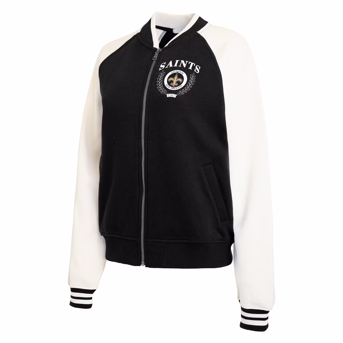 Women's WEAR by Erin Andrews Black New Orleans Saints Full-Zip Fleece Varsity Jacket 4 Women's WEAR by Erin Andrews Black New Orleans Saints Full-Zip Fleece Varsity Jacket