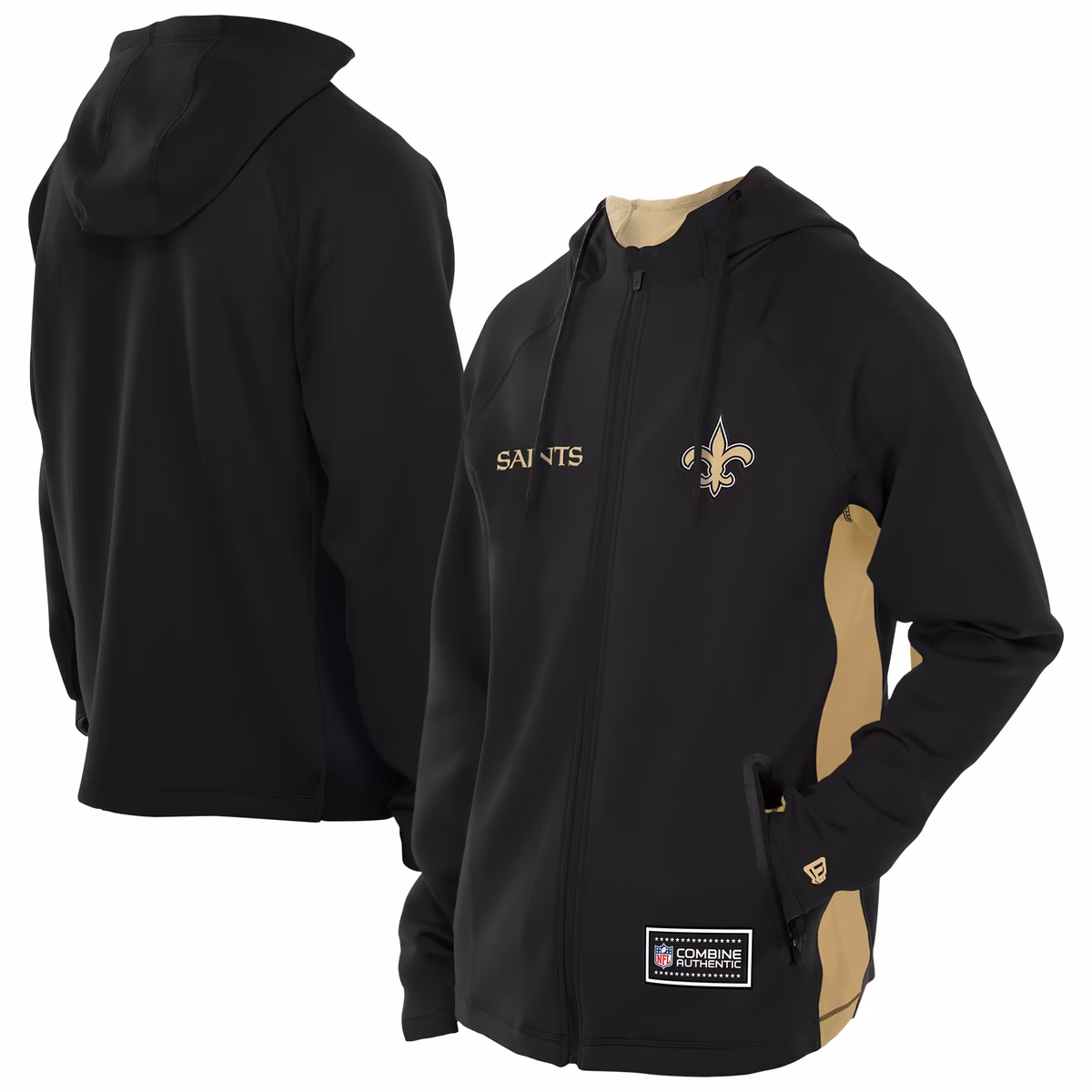 Men's New Era  Black New Orleans Saints Combine Authentic Raglan Scuba Full-Zip Hoodie