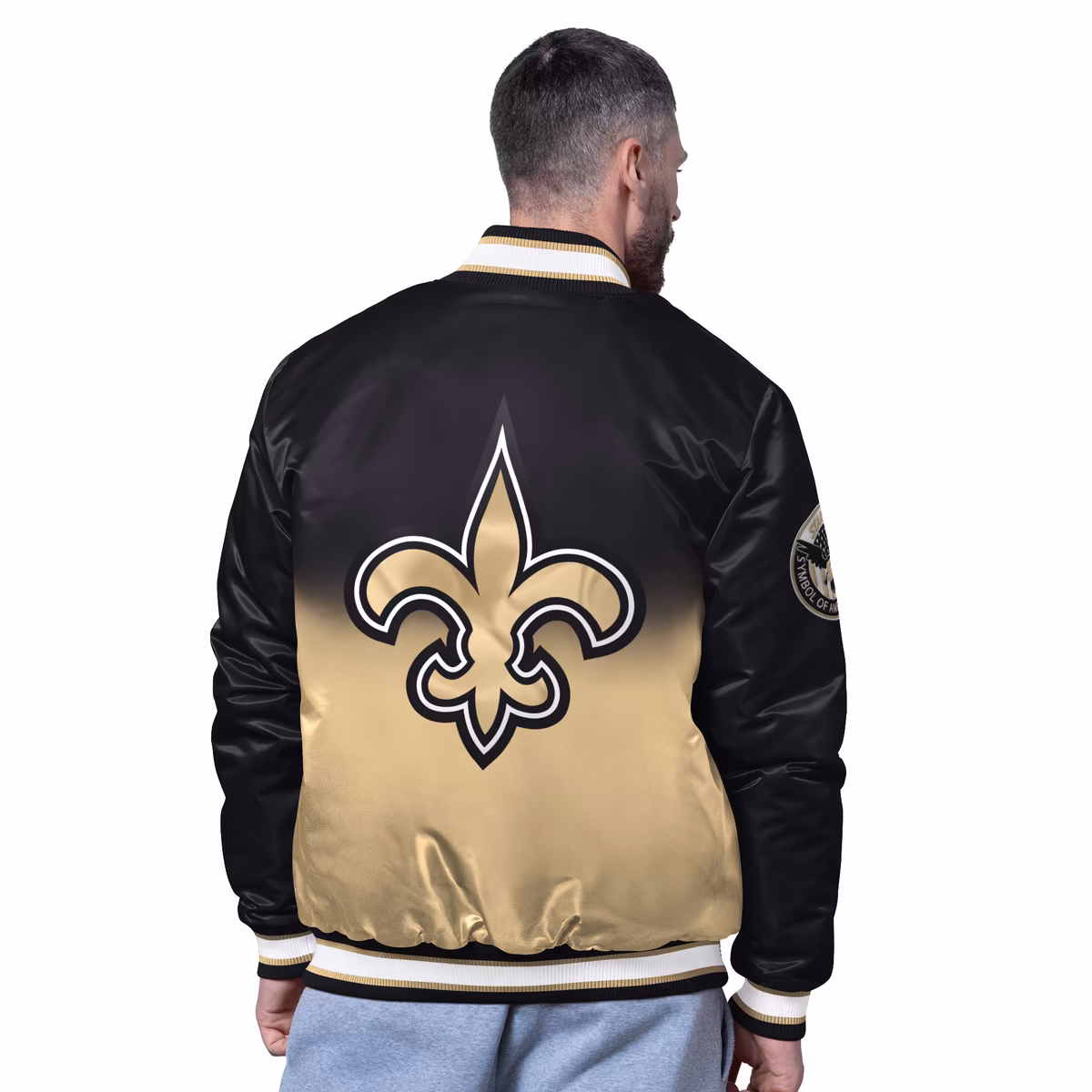Men's Starter Black New Orleans Saints Pass Rush Varsity Full-Snap Jacket 3 Men's Starter Black New Orleans Saints Pass Rush Varsity Full-Snap Jacket