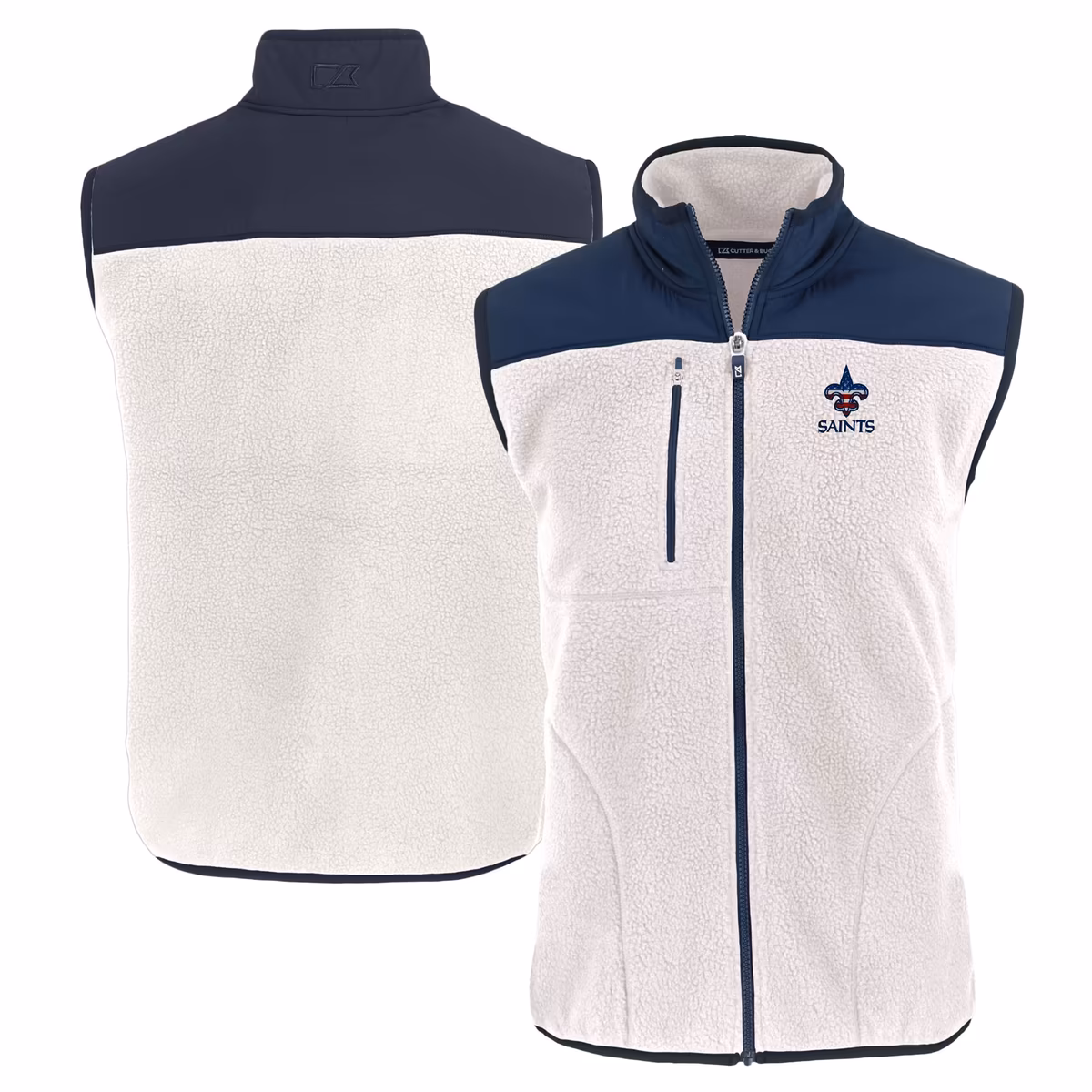 Men's Cutter & Buck Oatmeal New Orleans Saints Americana Cascade Eco Sherpa Fleece Full-Zip Vest 6 Men's Cutter & Buck Oatmeal New Orleans Saints Americana Cascade Eco Sherpa Fleece Full-Zip Vest
