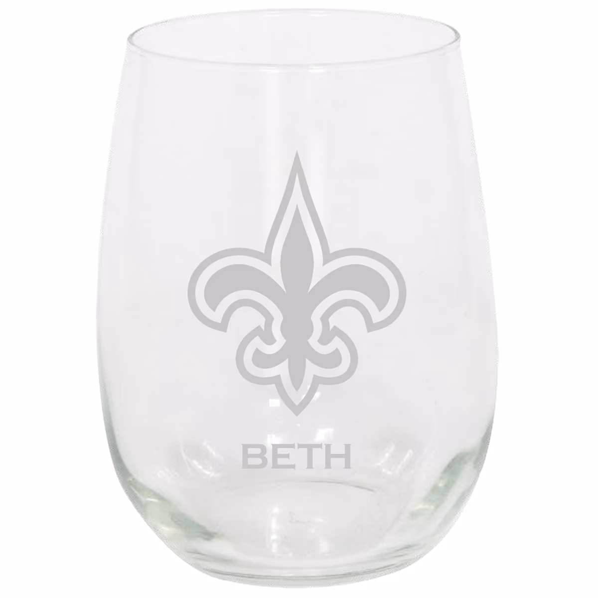 New Orleans Saints 15oz. Personalized Stemless Etched Glass Tumbler