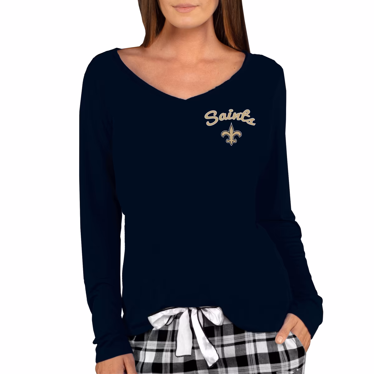 Women's Concepts Sport Black New Orleans Saints Marathon Knit Long Sleeve Lightweight V-Neck Lounge Top 2 Women's Concepts Sport Black New Orleans Saints Marathon Knit Long Sleeve Lightweight V-Neck Lounge Top