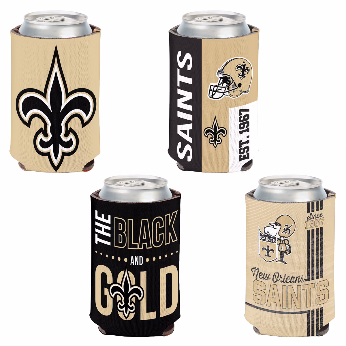 WinCraft New Orleans Saints 4-Pack 12oz. Can Cooler Set 9 WinCraft New Orleans Saints 4-Pack 12oz. Can Cooler Set
