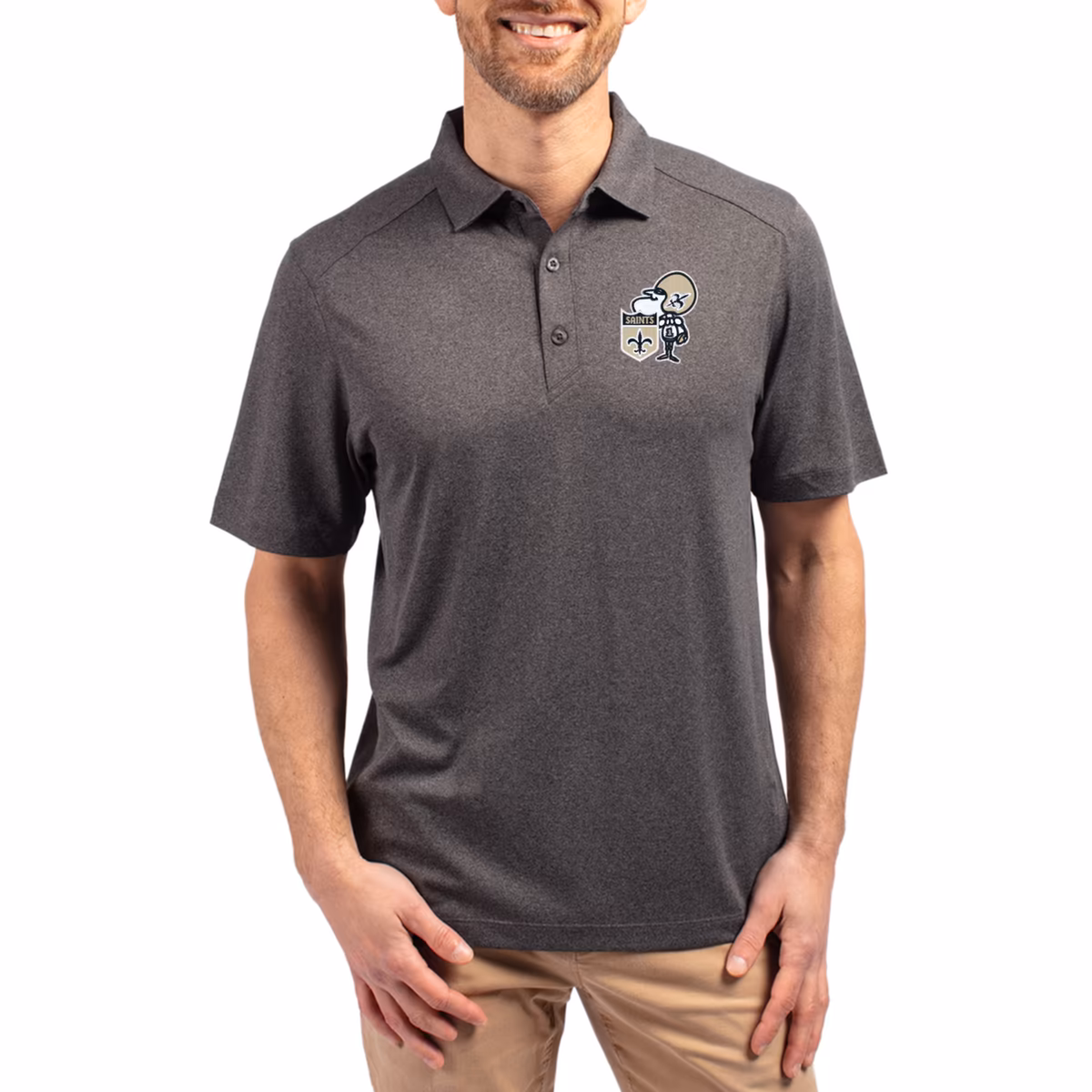 Men's Cutter & Buck Heather Black New Orleans Saints Throwback Forge Eco Stretch Recycled Polo 2 Men's Cutter & Buck Heather Black New Orleans Saints Throwback Forge Eco Stretch Recycled Polo