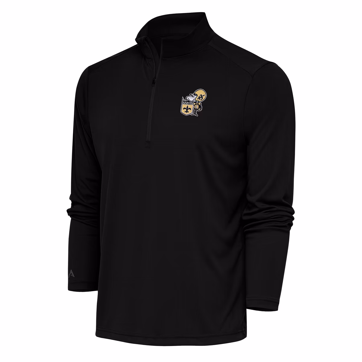 Men's Antigua Black New Orleans Saints Team Logo Throwback Tribute Quarter-Zip Pullover Top