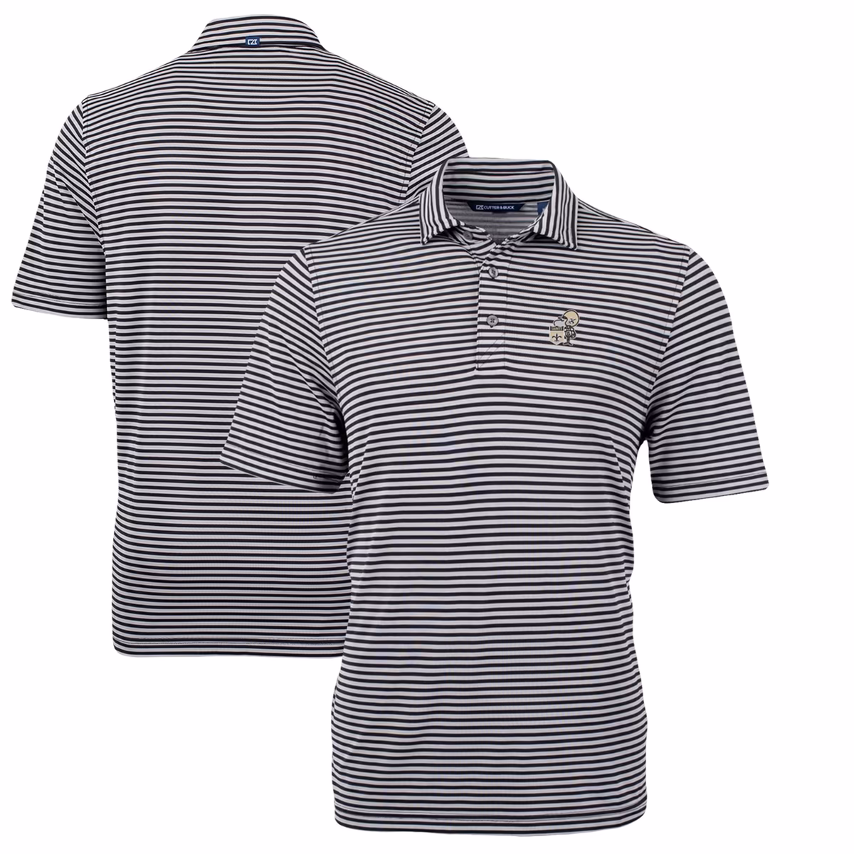 Men's Cutter & Buck Black New Orleans Saints Throwback Logo Virtue Eco Pique Stripe Recycled Polo 2 Men's Cutter & Buck Black New Orleans Saints Throwback Logo Virtue Eco Pique Stripe Recycled Polo