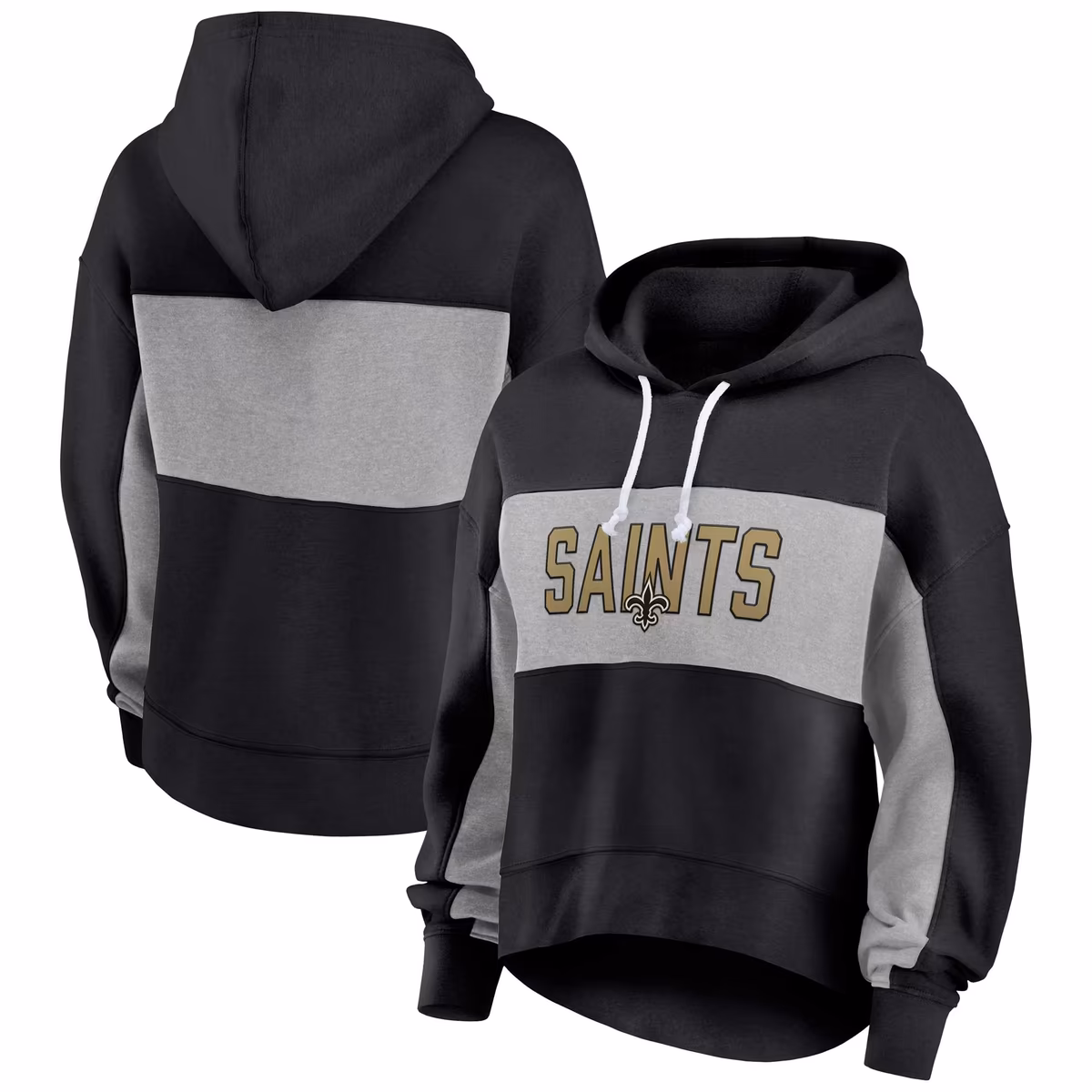 Women's Fanatics Black New Orleans Saints Filled Stat Sheet Lighweight Modest Crop Hoodie 2 Women's Fanatics Black New Orleans Saints Filled Stat Sheet Lighweight Modest Crop Hoodie