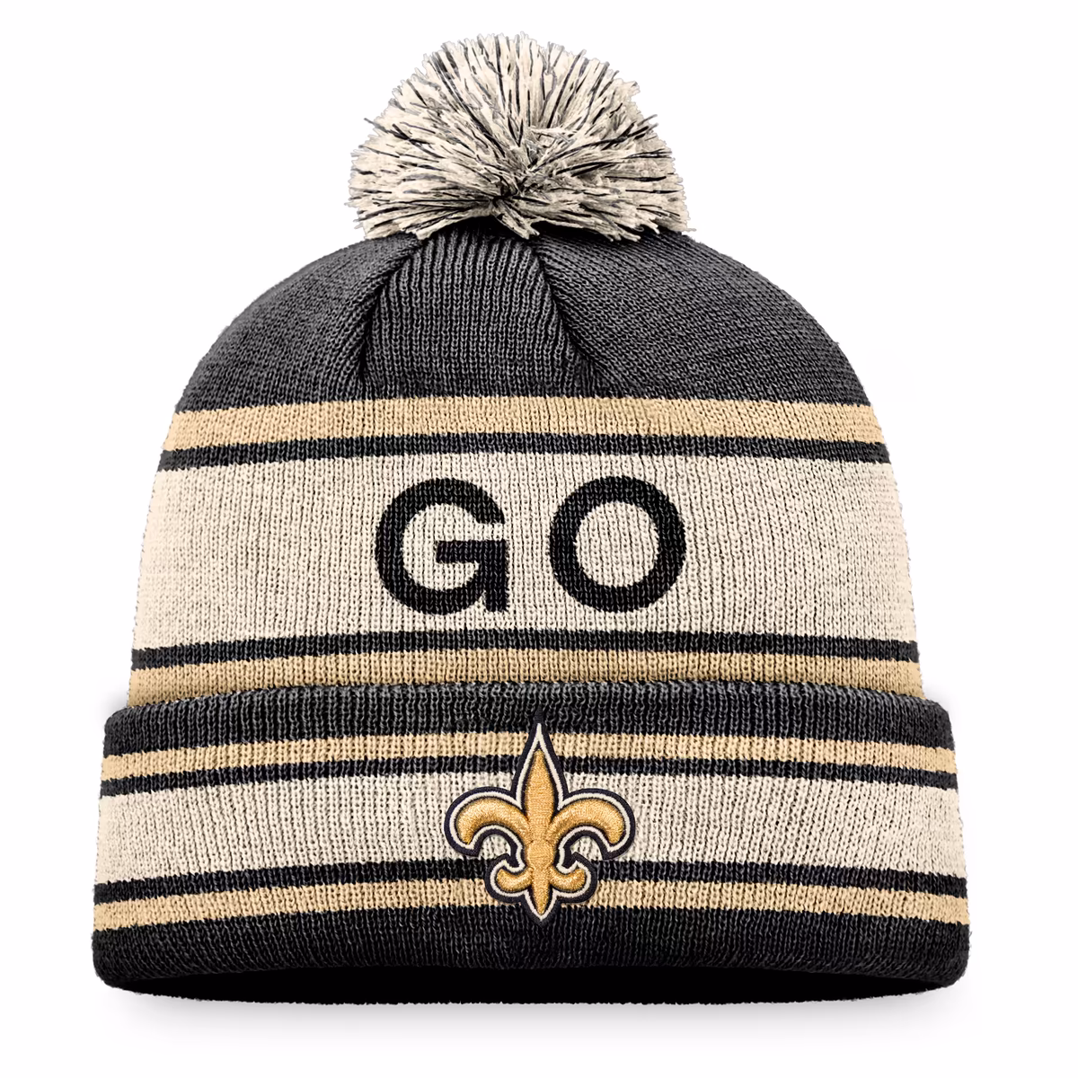 Men's Fanatics Black New Orleans Saints Heritage Cuffed Knit Hat with Pom 2 Men's Fanatics Black New Orleans Saints Heritage Cuffed Knit Hat with Pom