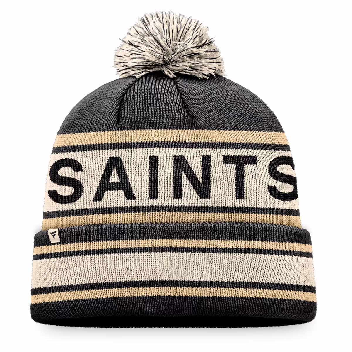 Men's Fanatics Black New Orleans Saints Heritage Cuffed Knit Hat with Pom 3 Men's Fanatics Black New Orleans Saints Heritage Cuffed Knit Hat with Pom