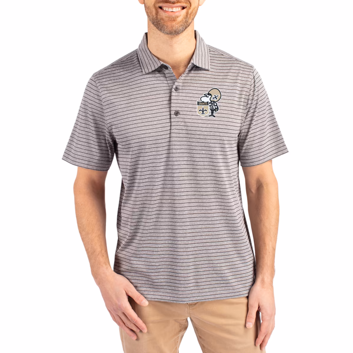 Men's Cutter & Buck  Heather Gray New Orleans Saints Throwback Forge Eco Heather Stripe Stretch Recycled Polo
