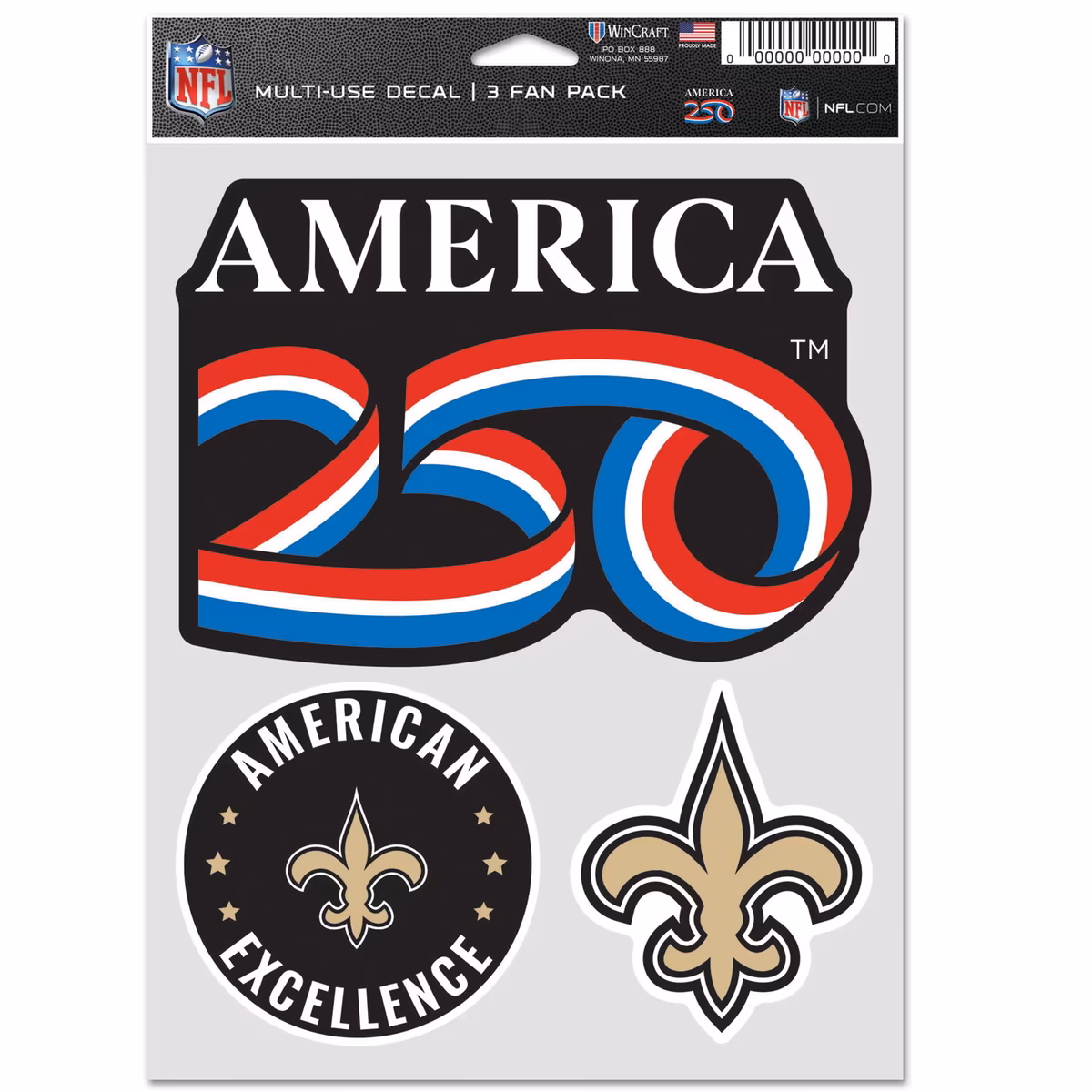 WinCraft New Orleans Saints America 250 5.5" x 7.75" Three-Piece Fan Decal Set