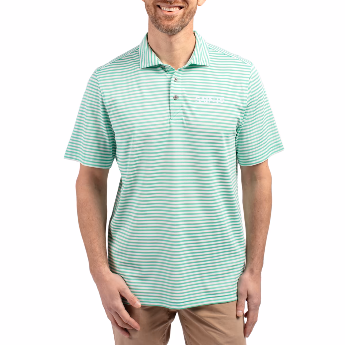 Men's Cutter & Buck Green New Orleans Saints Virtue Eco Pique Stripe Recycled Polo 2 Men's Cutter & Buck Green New Orleans Saints Virtue Eco Pique Stripe Recycled Polo